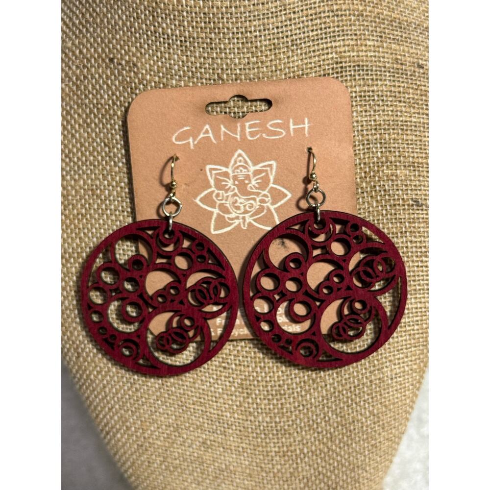 Ganesh BOHO Style Circle in Circles Laser Cut Wooden Earrings Eco-jewelry